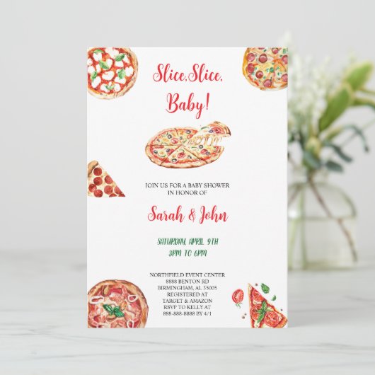 PIZZA BABYSHOWER INVITATION KAART (Staand voorkant)
