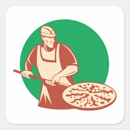 Pizza Baker Square Sticker (Voorkant)