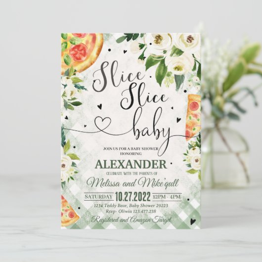Pizza BBQ Baby shower uitnodiging Slice Slice Baby (Staand voorkant)