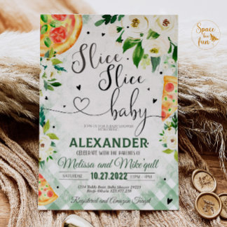 Pizza BBQ Baby shower uitnodiging Slice Slice Baby