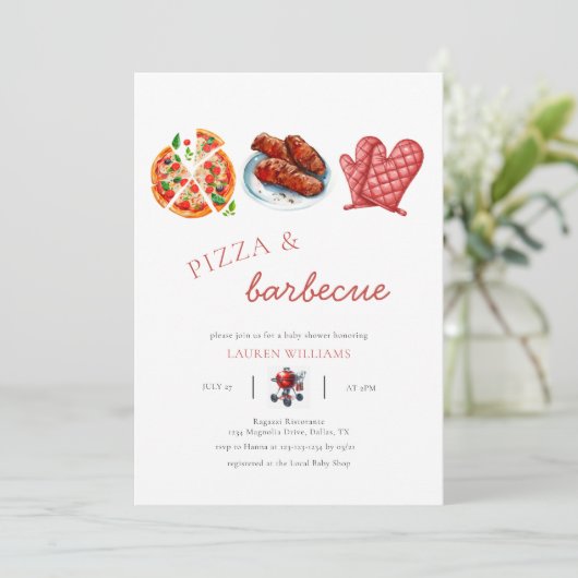 Pizza BBQ Sauce baby shower Kaart (Staand voorkant)