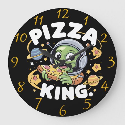 Pizza Beats: Cartoon Karakter Grooving met Headp Grote Klok (Voorkant)