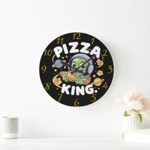 Pizza Beats: Cartoon Karakter Grooving met Headp Grote Klok