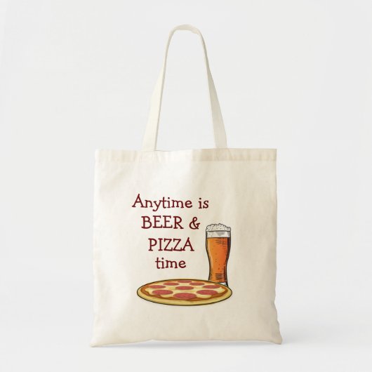 PIZZA BEER ANYTIME Cartoon Tote Bag (Voorkant)