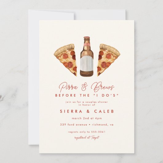 Pizza & Beer Casual Couples Wedding Vrijgezellenfe Kaart (Voorkant)