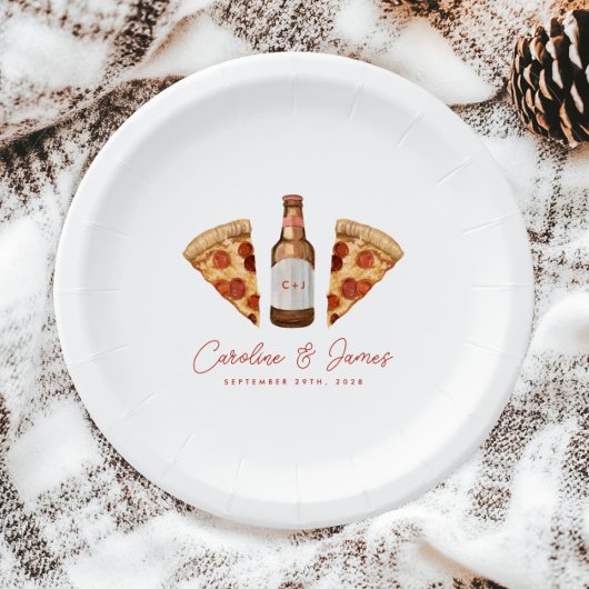 Pizza & Beer Casual Couples Wedding Vrijgezellenfe Papieren Bordje