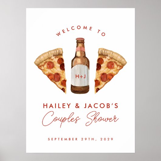 Pizza & Beer Casual Couples Wedding Vrijgezellenfe Poster (Voorkant)