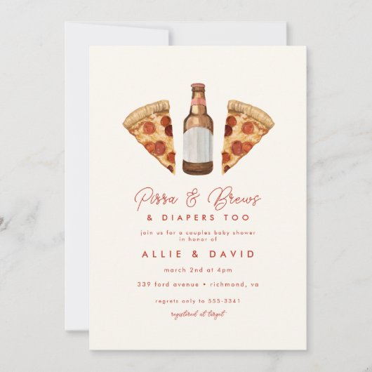 Pizza & Beer Diapers Casual Couples Baby shower Kaart (Voorkant)