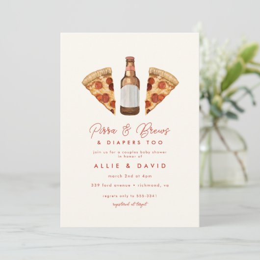 Pizza & Beer Diapers Casual Couples Baby shower Kaart (Staand voorkant)