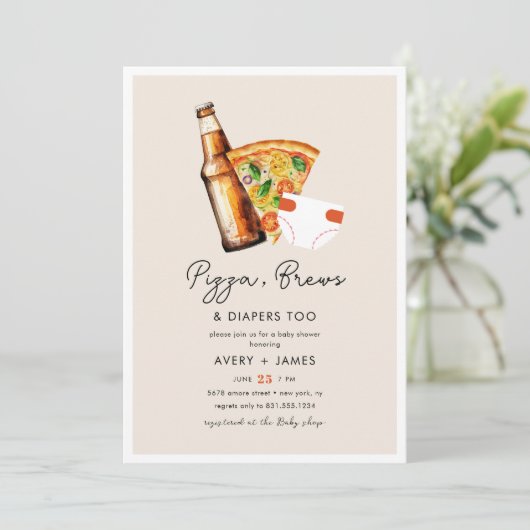 Pizza & Beer Diapers Casual Couples Baby shower Kaart (Staand voorkant)