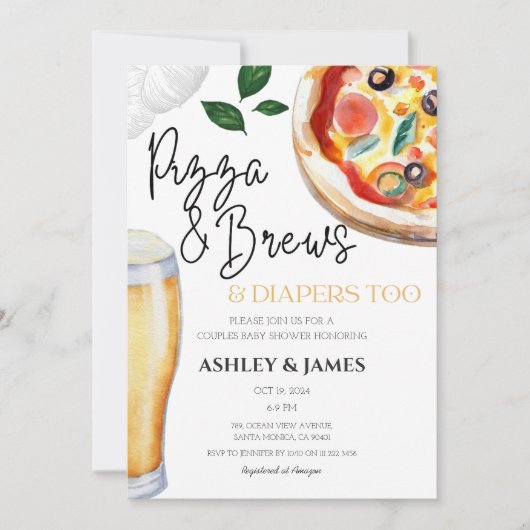 Pizza & Beer Diapers Casual Couples Baby shower Kaart (Voorkant)
