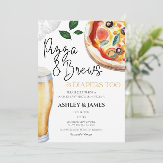 Pizza & Beer Diapers Casual Couples Baby shower Kaart (Staand voorkant)