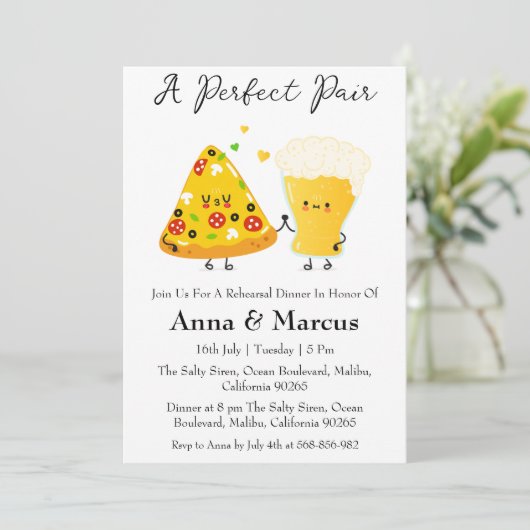 Pizza & Beer een perfecte paar bruids diner Kaart (Staand voorkant)