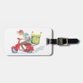Pizza bezorger op rode scooter bagagelabel (Voorkant horizontaal)