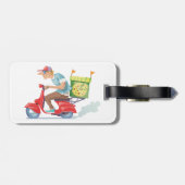 Pizza bezorger op rode scooter bagagelabel (Achterkant horizontaal)