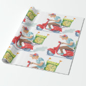 Pizza bezorger op rode scooter cadeaupapier (Uitgerold)