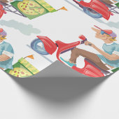 Pizza bezorger op rode scooter cadeaupapier