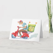 Pizza bezorger op rode scooter kaart (Voorkant)