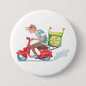 Pizza bezorger op rode scooter ronde button 7,6 cm (Voorkant)