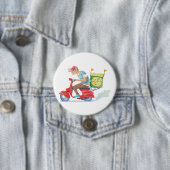 Pizza bezorger op rode scooter ronde button 7,6 cm (In situ)