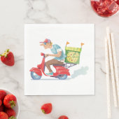 Pizza bezorger op rode scooter servet (Insitu)