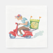 Pizza bezorger op rode scooter servet (Voorkant)