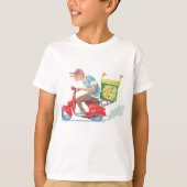 Pizza bezorger op rode scooter t-shirt (Voorkant)