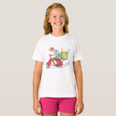 Pizza bezorger op rode scooter t-shirt (Voorkant volledig)