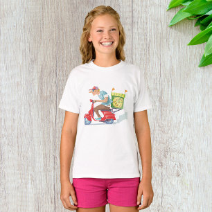 Pizza bezorger op rode scooter t-shirt