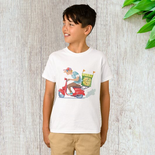 Pizza bezorger op rode scooter t-shirt