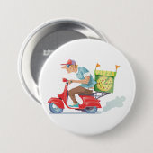 Pizza Bezorging met Brommer Ronde Button 7,6 Cm (Voorkant /achterkant)
