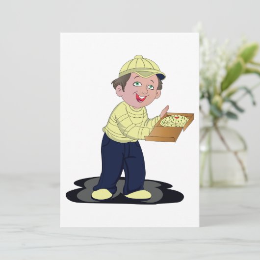 Pizza bezorgjongen kaart (Staand voorkant)