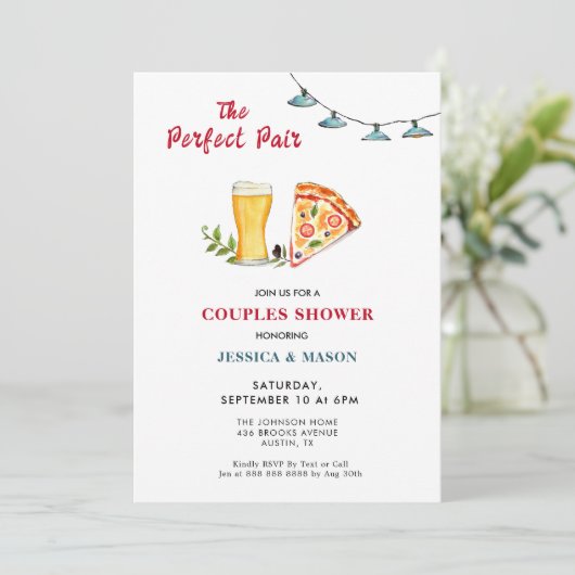 Pizza & Bier Perfecte Paar Couples Douche Kaart (Staand voorkant)