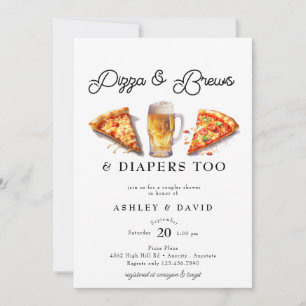 Pizza & Bier   Waterverf Couples Baby Shower Kaart