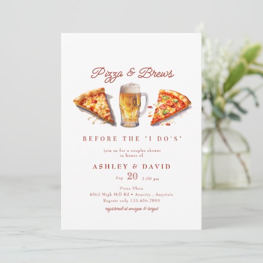 Pizza & Bier | Waterverf Couples Shower Kaart (Staand voorkant)