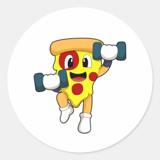 Pizza bij Fitness met Dumbbells Ronde Sticker (Voorkant)