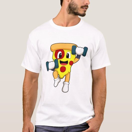 Pizza bij Fitness met Dumbbells T-shirt (Voorkant)