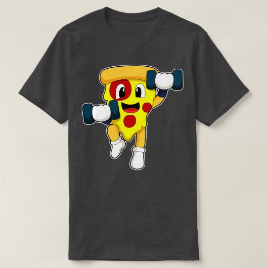 Pizza bij Fitness met Dumbbells T-shirt (Design voorkant)