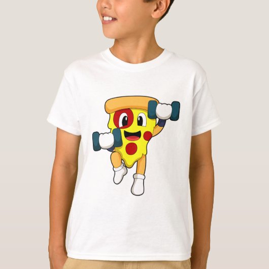Pizza bij Fitness met Dumbbells T-shirt (Voorkant)
