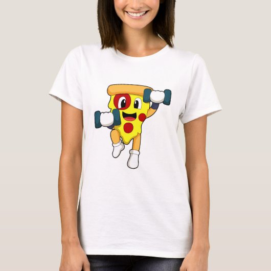 Pizza bij Fitness met Dumbbells T-shirt (Voorkant)