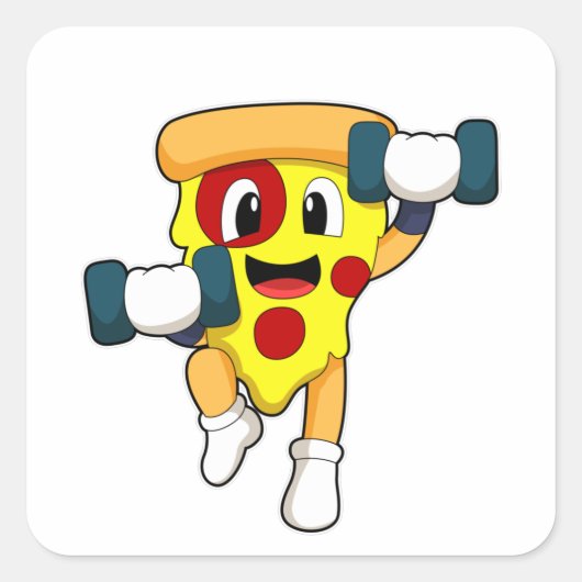 Pizza bij Fitness met Dumbbells Vierkante Sticker (Voorkant)