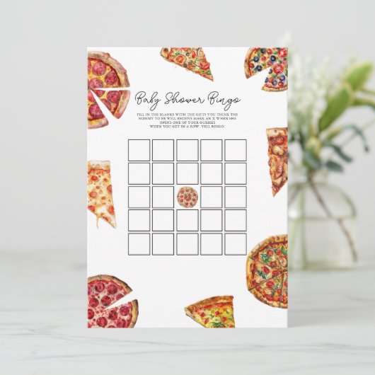 Pizza Bingo Baby shower Game Kaart (Staand voorkant)