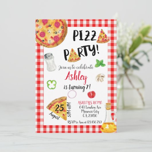 Pizza Birthday Invitation, Pizza Invitation Kaart (Staand voorkant)