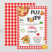 Pizza Birthday Invitation, Pizza Invitation Kaart (Voorkant / Achterkant)