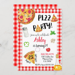 Pizza Birthday Invitation, Pizza Invitation Kaart