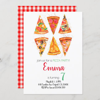 Pizza Birthday Invitation, Pizza Invitation Kaart
