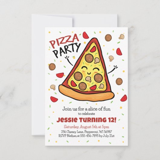 Pizza Birthday Invitation, Pizza Party Invitation Kaart (Voorkant)
