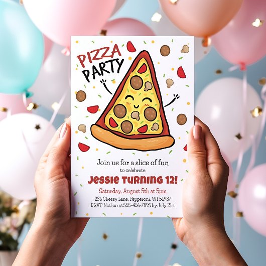 Pizza Birthday Invitation, Pizza Party Invitation Kaart