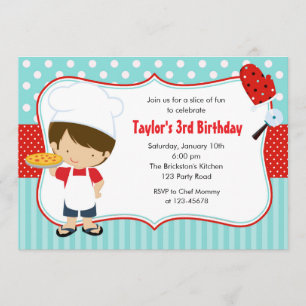 Pizza Birthday Invitations (Boy Blue Red) Kaart