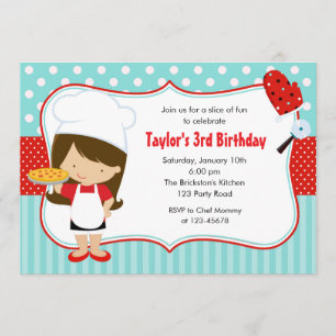 Pizza Birthday Invitations (Girl Blauwgroen Red) Kaart